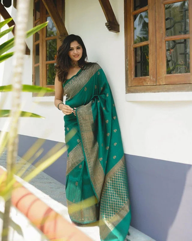 Women Banarasi Silk Woven Saree With Blouse Piece Elegant Lace Blouse