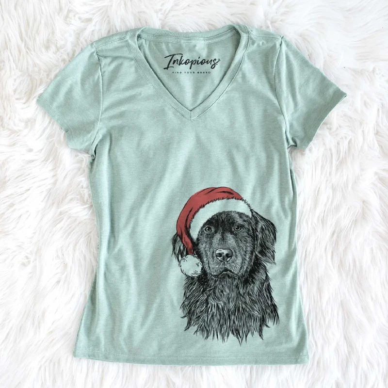 Santa Jinx the Newfoundland - Women's V-neck Shirt-- Anti-Pilling Machine Wash Handmade Santa Jinx the Newfoundland - Women's V-neck Shirt-- Anti-Pilling Machine Wash Handmade