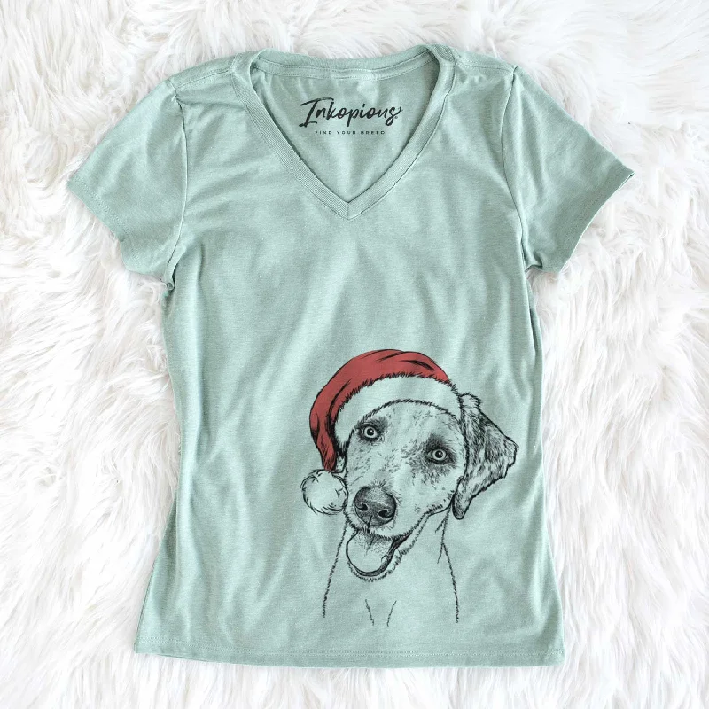 Santa Palm Palm the Aussiedoodle - Women's V-neck Shirt-- Real Fur Shearling Chenille Santa Palm Palm the Aussiedoodle - Women's V-neck Shirt-- Real Fur Shearling Chenille