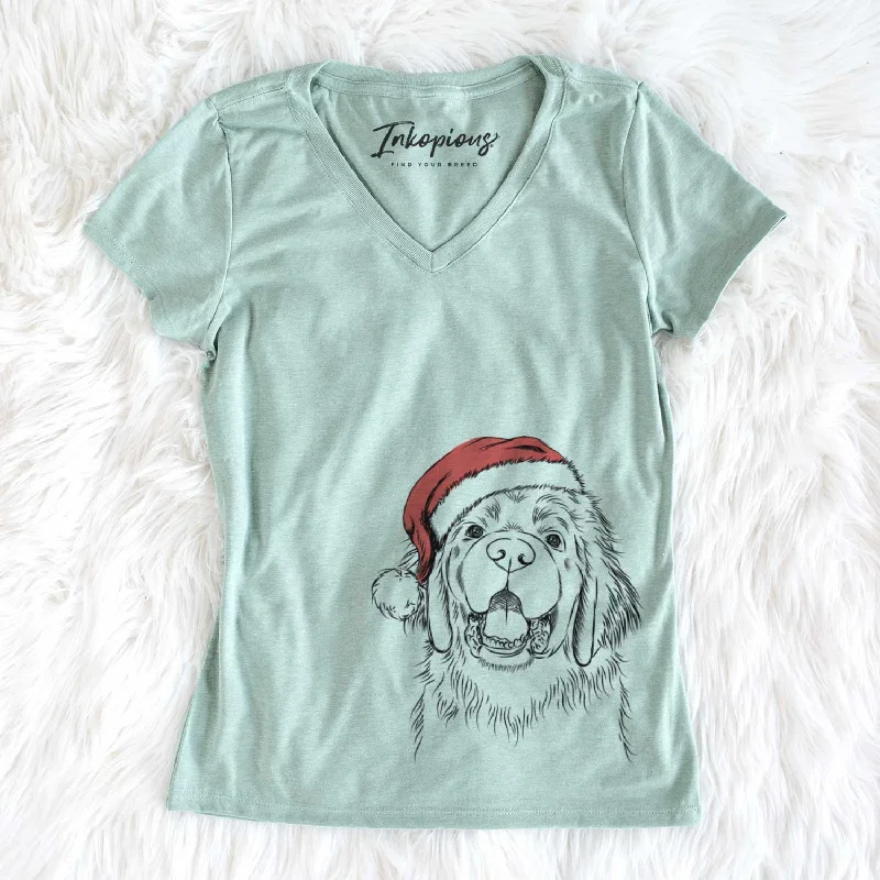 Santa Mozart the Newfoundland - Women's V-neck Shirt-- V-Neck T-Shirt Long Sleeve Cotton Santa Mozart the Newfoundland - Women's V-neck Shirt-- V-Neck T-Shirt Long Sleeve Cotton