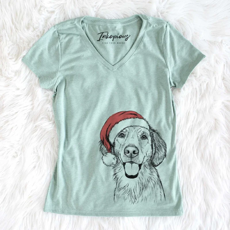 Santa Riley the Golden Retriever - Women's V-neck Shirt-- Fitted T-Shirt Seamless Stretchy Santa Riley the Golden Retriever - Women's V-neck Shirt-- Fitted T-Shirt Seamless Stretchy