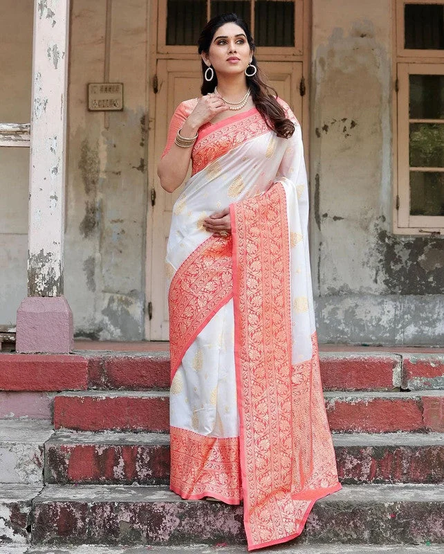 Women Banarasi Silk Woven Saree With Blouse Piece Sleeveless Summer Blouse