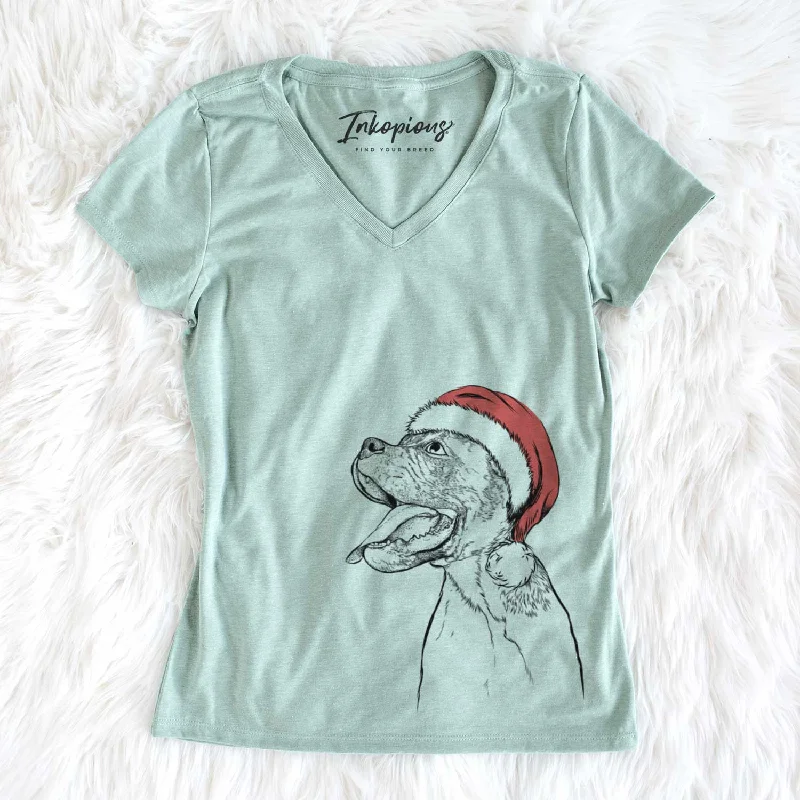Santa Floyd the Boxer - Women's V-neck Shirt-- Casual Formal Business