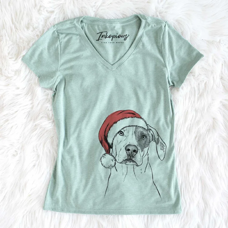 Santa Julio the Dogo Argentino Mix - Women's V-neck Shirt-- Ribbed T-Shirt High Neck Heavyweight Santa Julio the Dogo Argentino Mix - Women's V-neck Shirt-- Ribbed T-Shirt High Neck Heavyweight