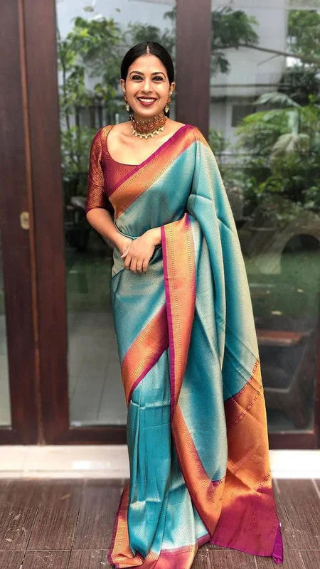 Women Banarasi Silk Woven Saree With Blouse Piece Sleeveless Chiffon Blouse