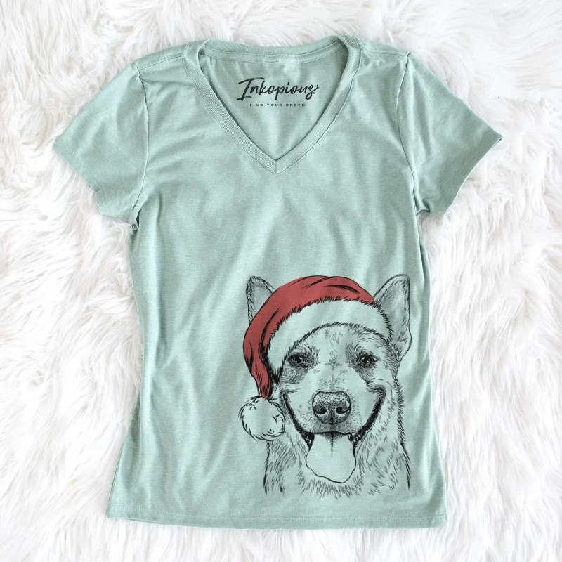 Santa Rio the Australian Cattle Dog - Women's V-neck Shirt-- Graphic T-Shirt Round Neck Polyester Santa Rio the Australian Cattle Dog - Women's V-neck Shirt-- Graphic T-Shirt Round Neck Polyester