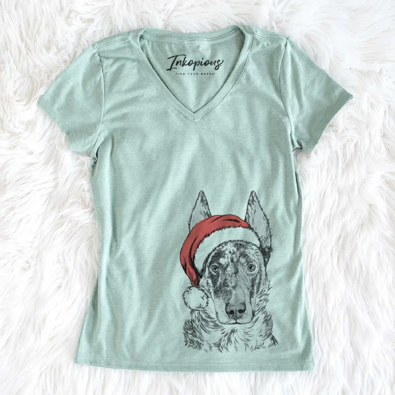 Santa Nori the Beauceron - Women's V-neck Shirt-- Mesh Fabric Canvas Fabric Denim Fabric Santa Nori the Beauceron - Women's V-neck Shirt-- Mesh Fabric Canvas Fabric Denim Fabric