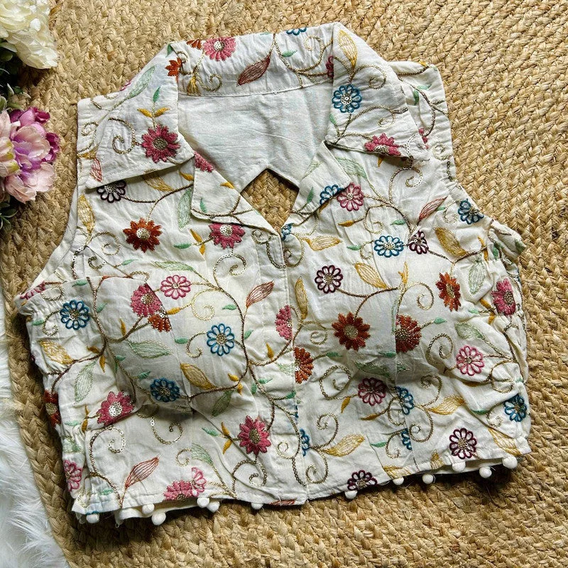 Women's White Colour Khadi Cotton Readymade Blouse Elegant Silk Blouse