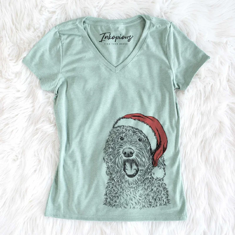 Santa Phillip the Portuguese Water Dog - Women's V-neck Shirt-- V-Neck T-Shirt Long Sleeve Cotton Santa Phillip the Portuguese Water Dog - Women's V-neck Shirt-- V-Neck T-Shirt Long Sleeve Cotton
