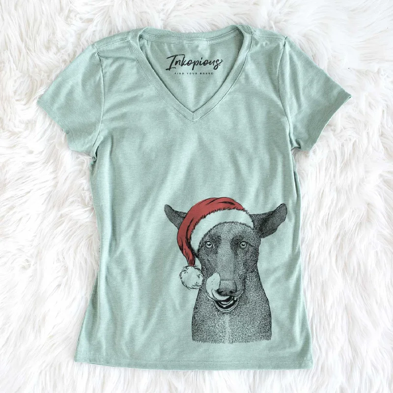 Santa Gidget the Mexican Street Dog - Women's V-neck Shirt-- Zippered Front Buttoned Front Snap Front