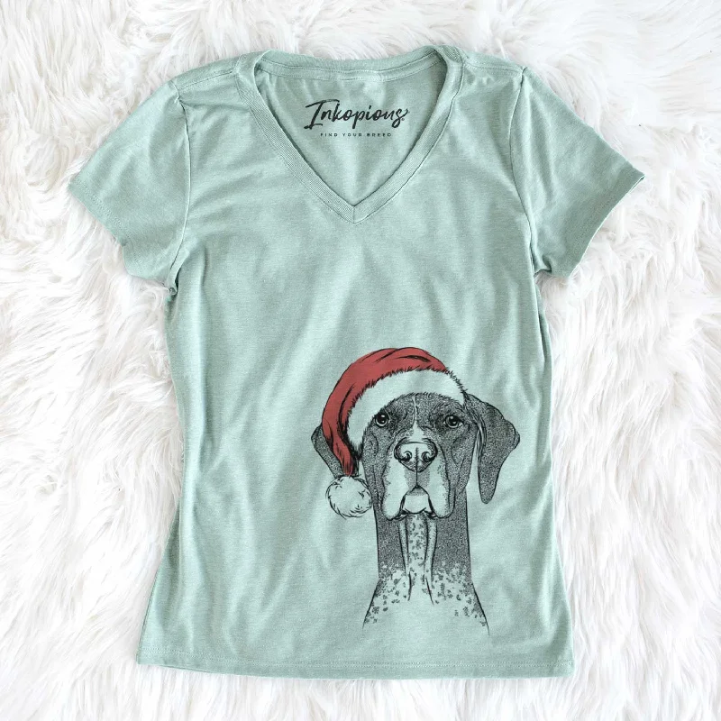 Santa Mattis the German Shorthaired Pointer - Women's V-neck Shirt-- Chenille Blend Fleece Blend Nylon Blend Santa Mattis the German Shorthaired Pointer - Women's V-neck Shirt-- Chenille Blend Fleece Blend Nylon Blend