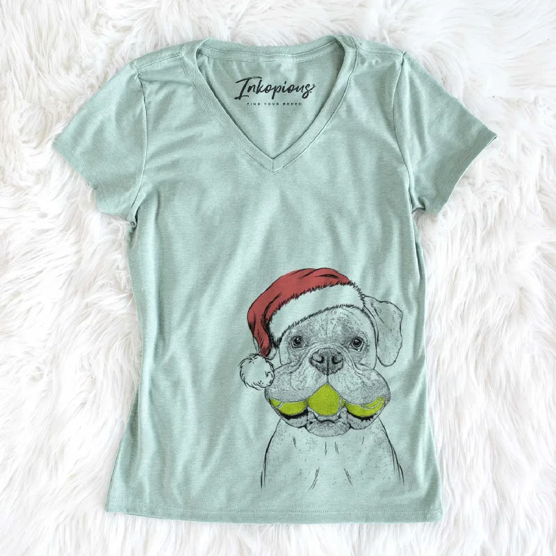 Santa Seamus the Boxer - Women's V-neck Shirt-- Cozy Warm Stylish