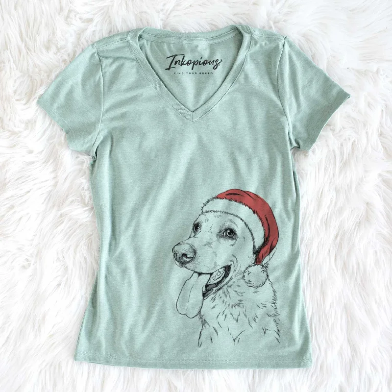 Santa Purl the British Lab - Women's V-neck Shirt-- Striped Floral Plaid