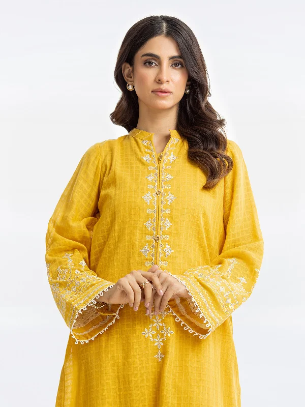 Pret 1Pc Embroidered Dobby Shirt - EWTKE23-69349S-- Lace Blend Ribbed Blend Corduroy Blend