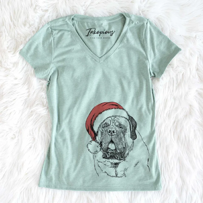 Santa Jed the English Mastiff - Women's V-neck Shirt-- Layered Multi-layer Single Layer Santa Jed the English Mastiff - Women's V-neck Shirt-- Layered Multi-layer Single Layer