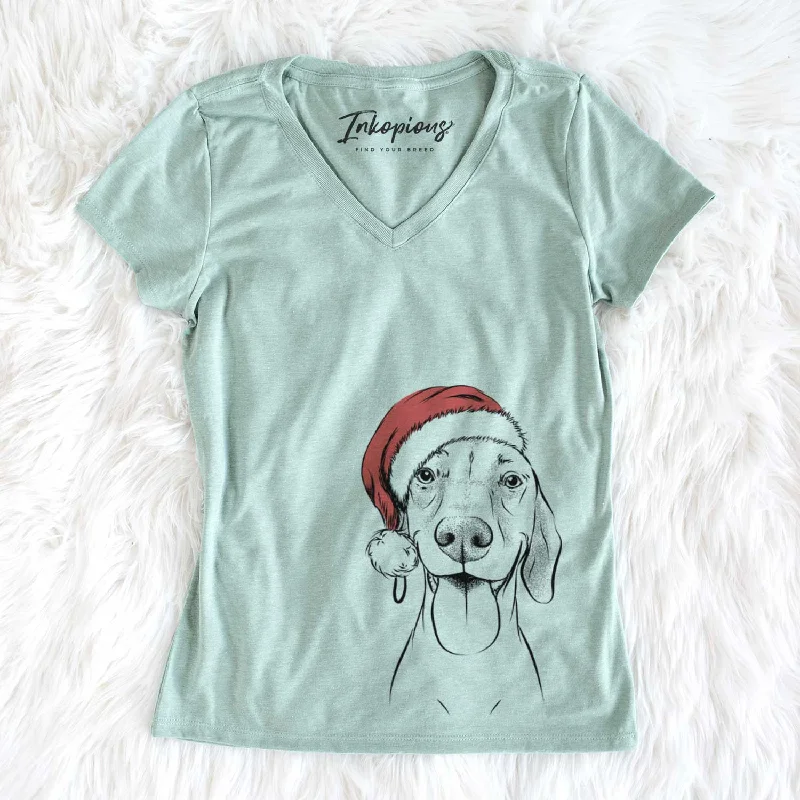 Santa Remington the Vizsla - Women's V-neck Shirt-- Elasticated Padded Insulated
