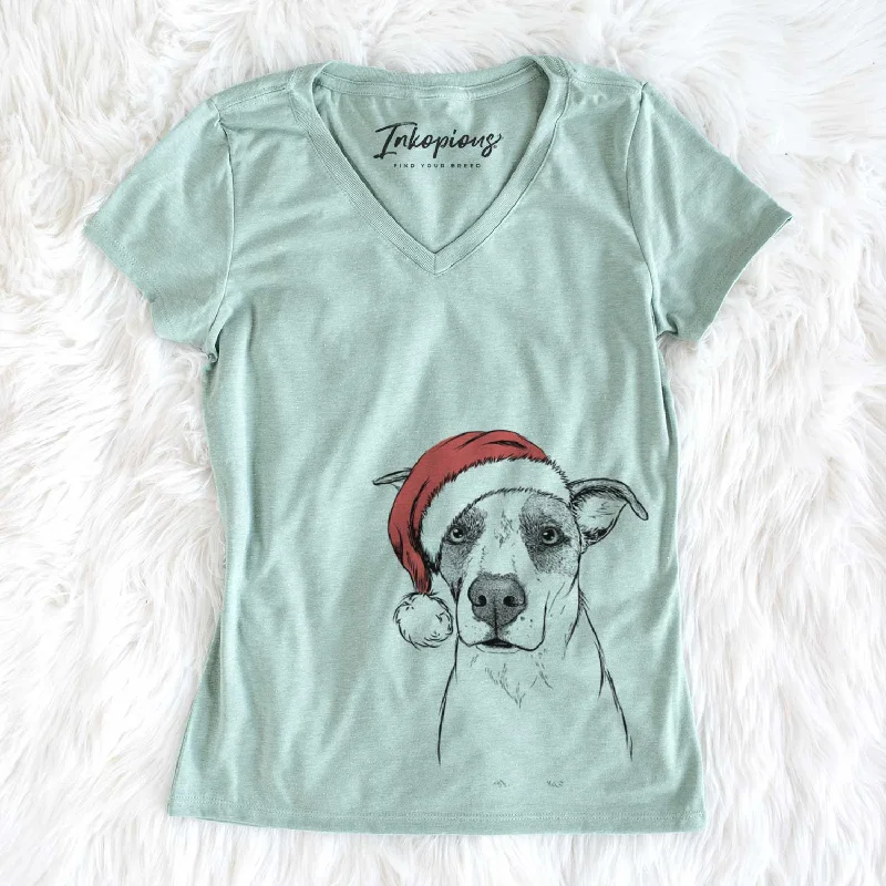Santa Lily the Mixed Breed - Women's V-neck Shirt-- Real Fur Shearling Chenille