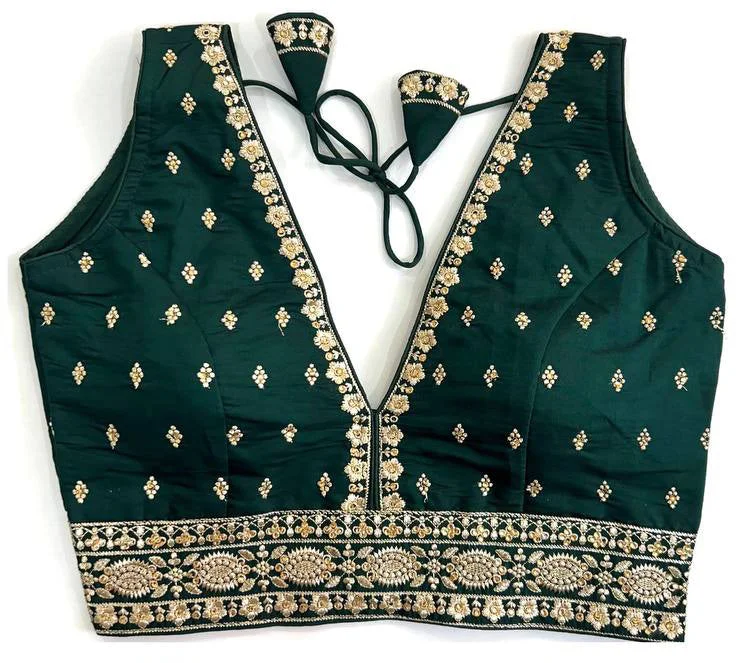 Women's Dark Green Colour Silk Readymade Blouse Subtle Shimmer Blouse