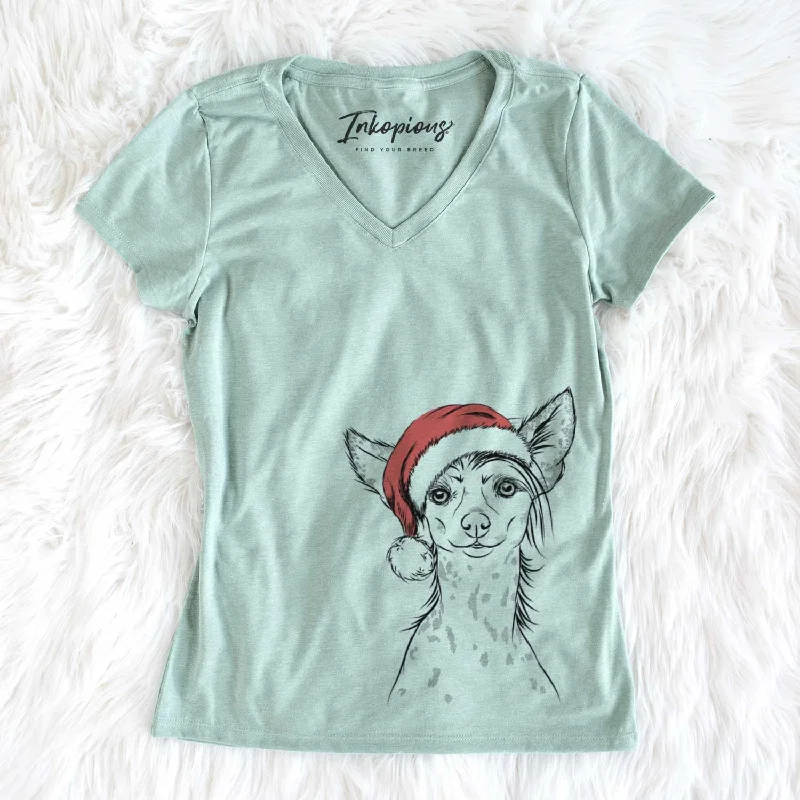 Santa Hudson the Chinese Crested - Women's V-neck Shirt-- Anti-Shrink Durable Soft