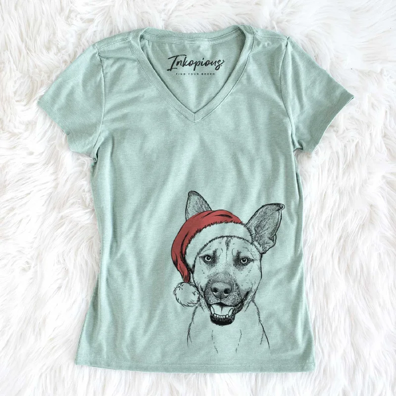 Santa Remus the German Shepherd Mix - Women's V-neck Shirt-- Elegant Classic Vintage Santa Remus the German Shepherd Mix - Women's V-neck Shirt-- Elegant Classic Vintage