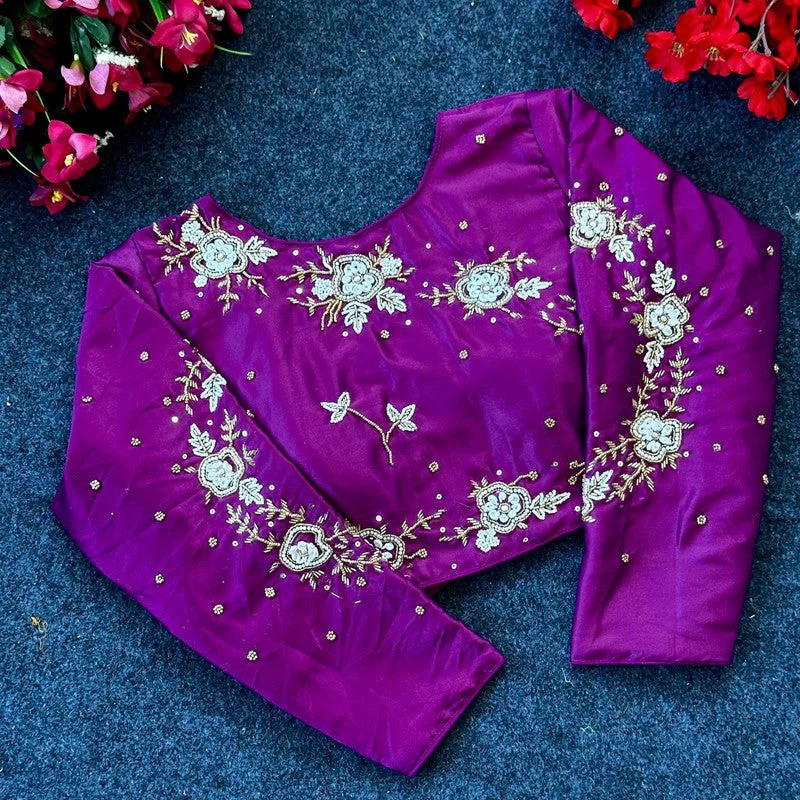 Women's Wine Colour Silk Readymade Blouse Silky Draped Blouse