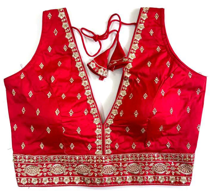 Women's Red Colour Silk Readymade Blouse Silky Tunic Blouse
