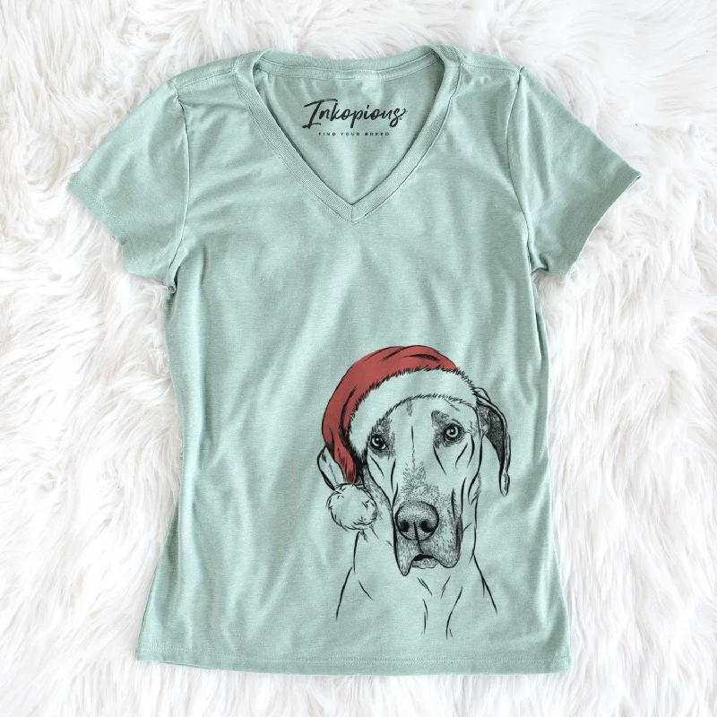 Santa Gracie the Great Dane - Women's V-neck Shirt-- Terry Blend Velvet Blend Canvas Blend