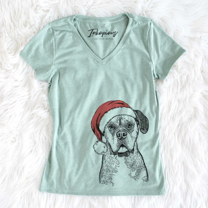 Santa Floydie Bear the Boxer - Women's V-neck Shirt-- Layered Multi-layer Single Layer