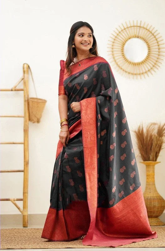 Women Banarasi Silk Woven Saree With Blouse Piece Feminine Tie Blouse