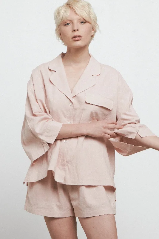 BARE THE CASUAL SHIRT - DUSTY ROSE-- Hooded Caped Shawl Collar
