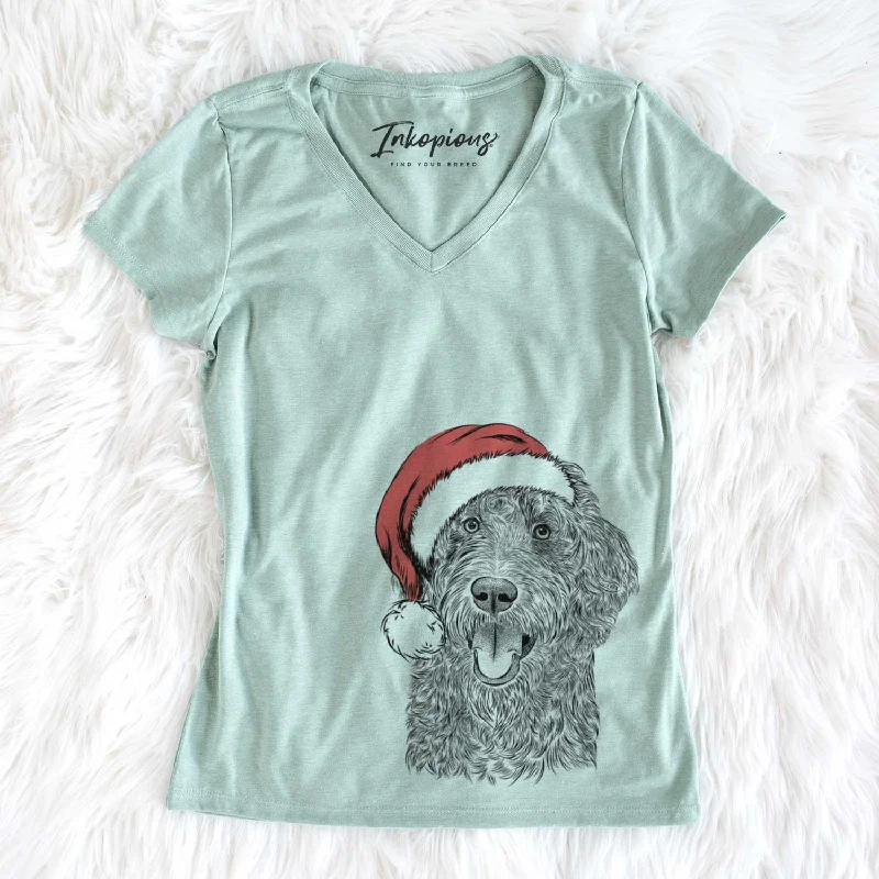 Santa Murr Dog the Labradoodle - Women's V-neck Shirt-- Houndstooth Herringbone Solid Santa Murr Dog the Labradoodle - Women's V-neck Shirt-- Houndstooth Herringbone Solid