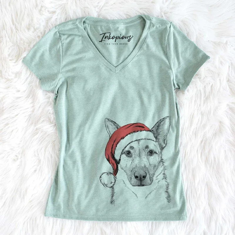 Santa Oliverno the German Shepherd - Women's V-neck Shirt-- Front Pockets Side Pockets Patch Pockets Santa Oliverno the German Shepherd - Women's V-neck Shirt-- Front Pockets Side Pockets Patch Pockets