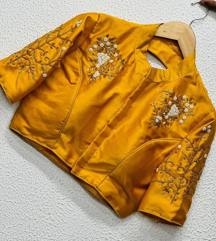 Women's Yellow Colour Pure Silk Readymade Blouse Flowy Bohemian Blouse