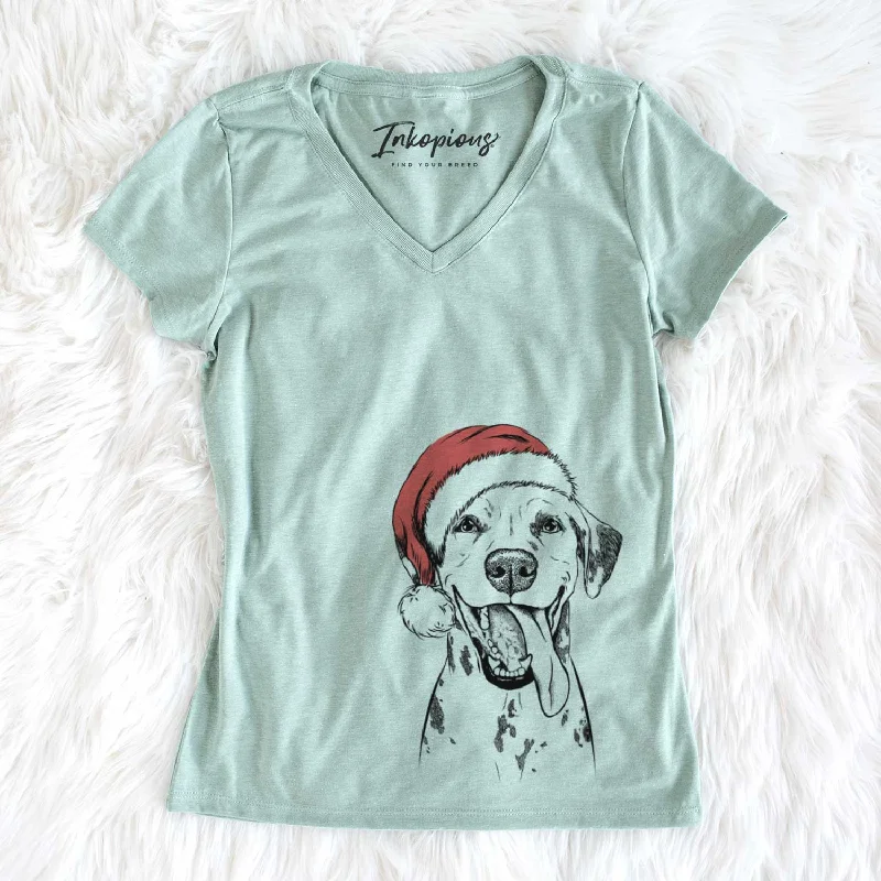 Santa Hydro the Dalmatian - Women's V-neck Shirt-- Machine Wash Dry Clean Hand Wash