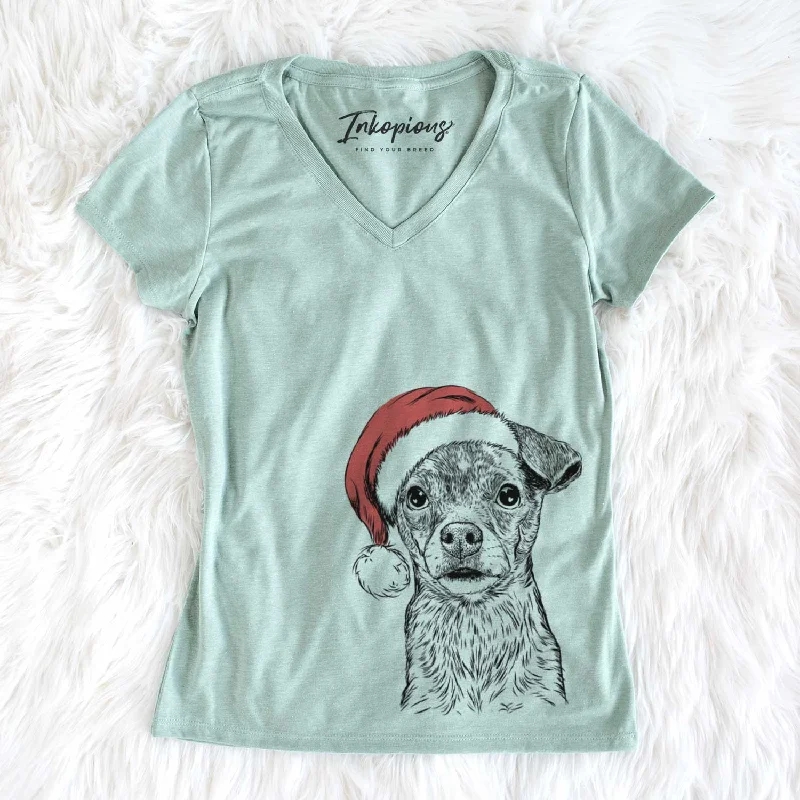Santa Olive the Mixed Breed - Women's V-neck Shirt-- Wool Fabric Cashmere Fabric Tweed Fabric Santa Olive the Mixed Breed - Women's V-neck Shirt-- Wool Fabric Cashmere Fabric Tweed Fabric