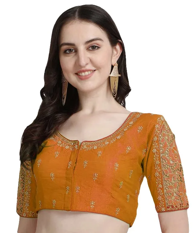 Women's Yellow Phantom Silk Readymade Blouse Semi-Sheer Blouse
