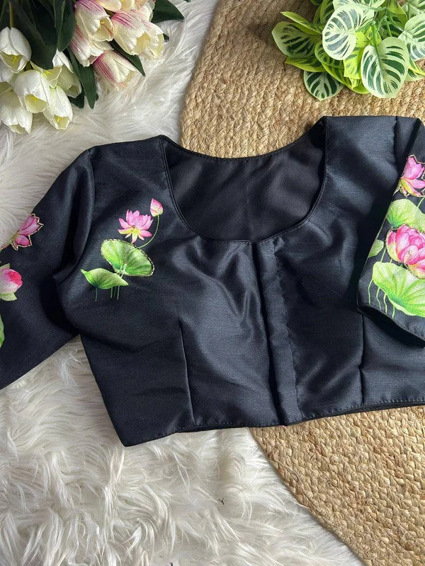 Women's Black Colour Silk Readymade Blouse Soft Modal Blouse