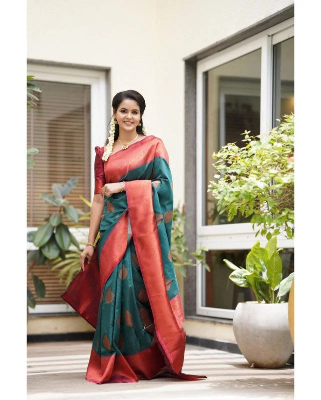 Women Banarasi Silk Woven Saree With Blouse Piece Smart Casual Blouse