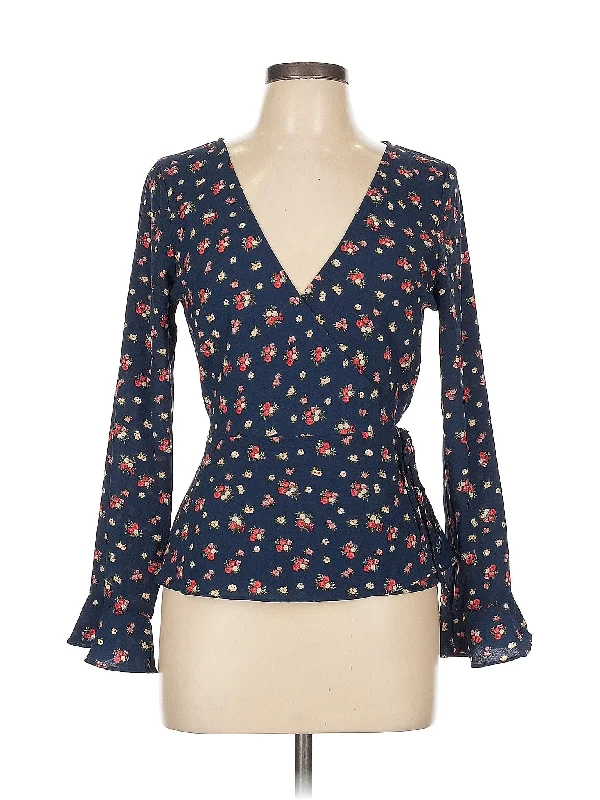 Long Sleeve Blouse Elegant Semi-Sheer Blouse