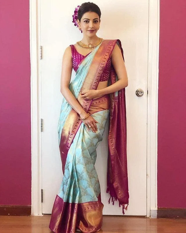 Women Banarasi Silk Woven Saree With Blouse Piece Feminine Tie Blouse