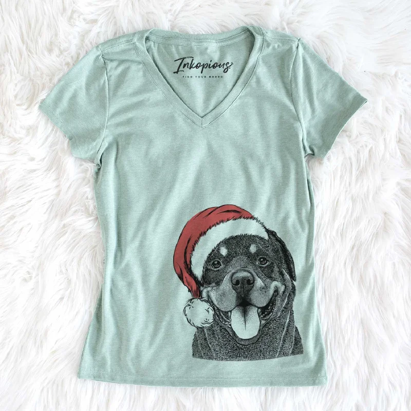 Santa Hagan the Rottweiler - Women's V-neck Shirt-- Rayon Fabric Velvet Fabric Corduroy Fabric Santa Hagan the Rottweiler - Women's V-neck Shirt-- Rayon Fabric Velvet Fabric Corduroy Fabric