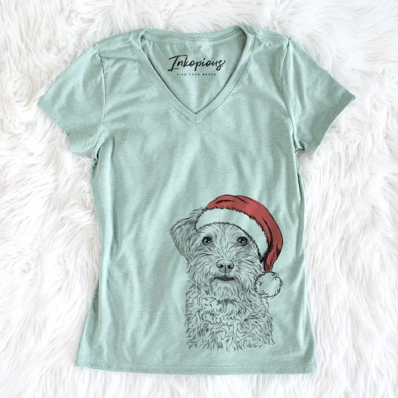 Santa Rudy the Schnoodle - Women's V-neck Shirt-- Chenille Fabric Brocade Fabric Lace Fabric Santa Rudy the Schnoodle - Women's V-neck Shirt-- Chenille Fabric Brocade Fabric Lace Fabric