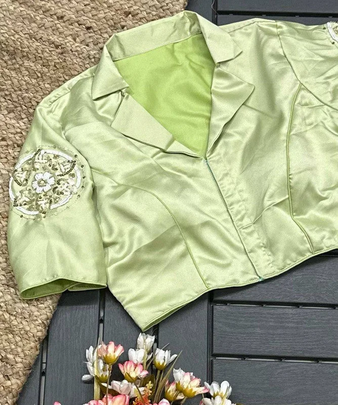 Women's Pista Colour Pure Silk Readymade Blouse Short Sleeve Blouse
