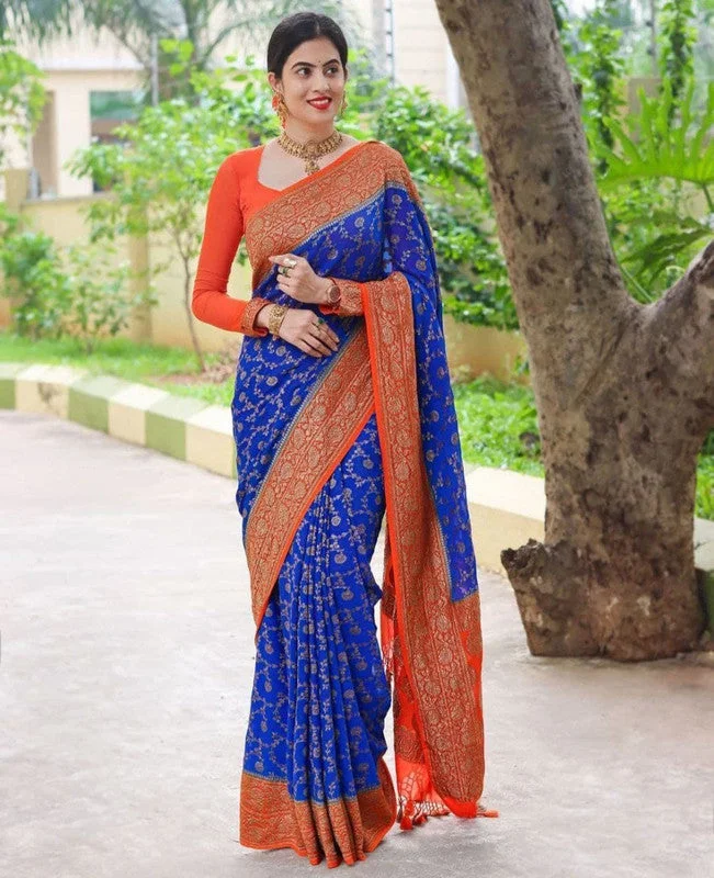 Women Banarasi Silk Woven Saree With Blouse Piece Classic White Blouse