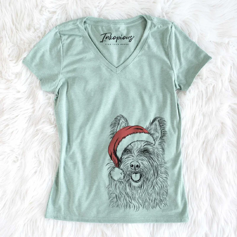 Santa Kyros the Berger Picard - Women's V-neck Shirt-- Denim Fabric Leather Fabric Suede Fabric Santa Kyros the Berger Picard - Women's V-neck Shirt-- Denim Fabric Leather Fabric Suede Fabric