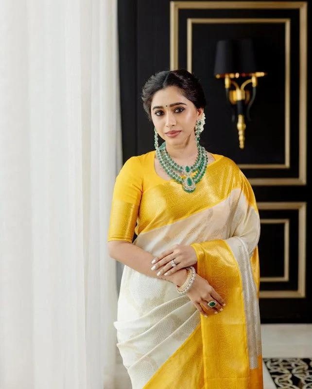 Women Banarasi Silk Woven Saree With Blouse Piece Flowy Bohemian Blouse