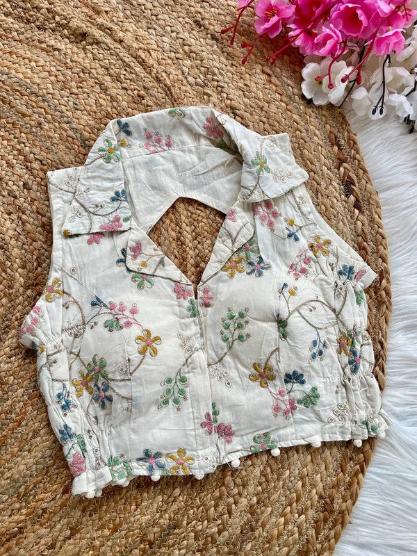 Women's White Colour Khadi Cotton Readymade Blouse Soft Satin Blouse