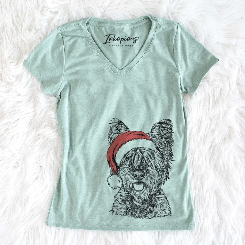 Santa McDuff the Cairn Terrier - Women's V-neck Shirt-- Machine Wash Dry Clean Hand Wash