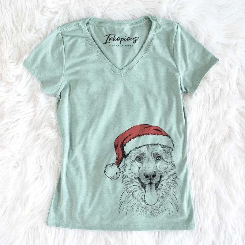 Santa Grace the German Shepherd - Women's V-neck Shirt-- Mesh Blend Leather Blend Suede Blend