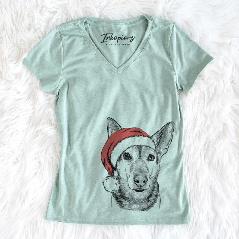 Santa Sammie the Mixed Breed - Women's V-neck Shirt-- Notch Collar Peter Pan Collar Cowl Neck Santa Sammie the Mixed Breed - Women's V-neck Shirt-- Notch Collar Peter Pan Collar Cowl Neck